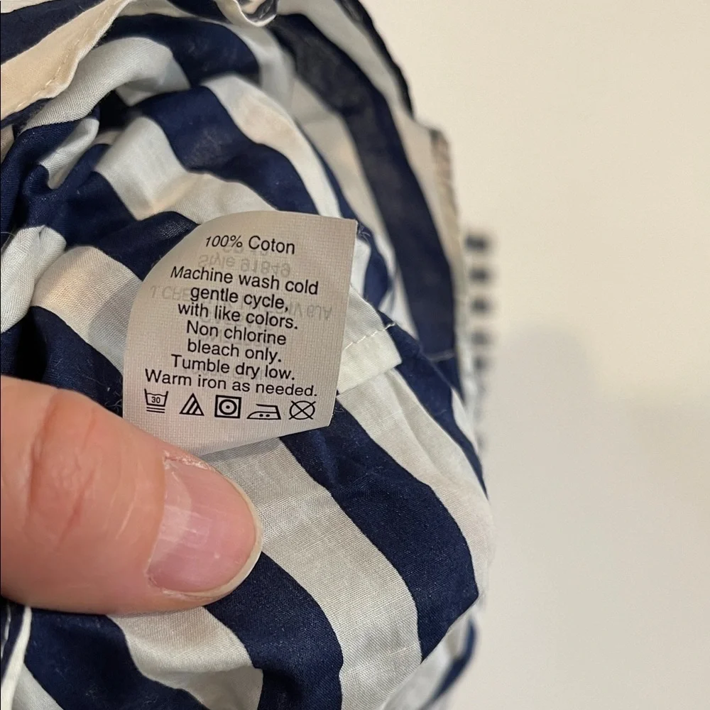 J. Crew Long Sleeve Navy and White Striped Button-Up